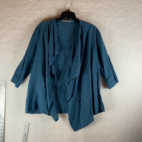 Bryn Walker Womens Blue 3/4 Sleeve Open Front Linen Cardigan Lagenlook S 8957‎ - Picture 1 of 8